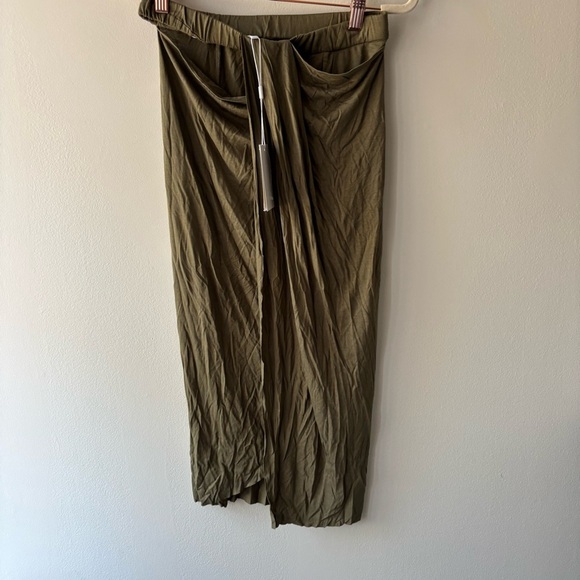 Helmut LANG Ruched Jersey Draped Skirt CUT OUT Army Naval Olive Green‎ NWT Sz XS - Picture 2 of 8